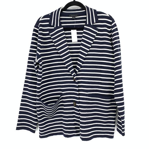 Ann Taylor Nautical Striped Knit Blazer Two Button Womens Size M Navy White NEW - Picture 1 of 7